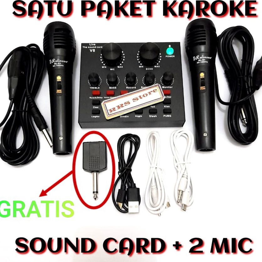 KI3 ALAT KAROKE SATU Mixer m mic BAGUS sondcad sonkad Soundcard Broadcast Microphone V8  V8bluetooth