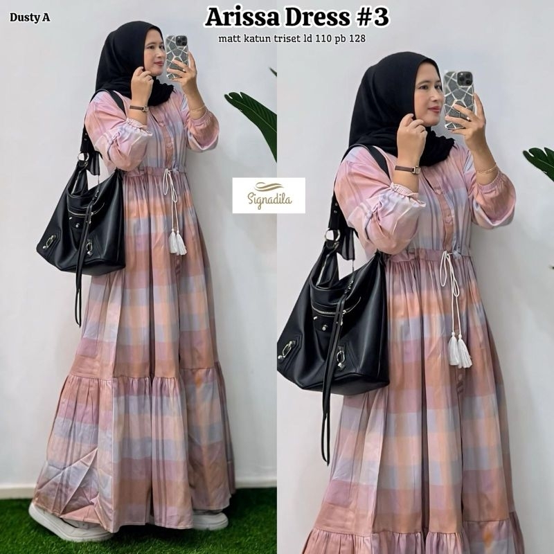 Gamis NEW ARISSA Dres #3...ARSSA #4... kekinian cutting susun tali serut di pinggang bahan katun tri