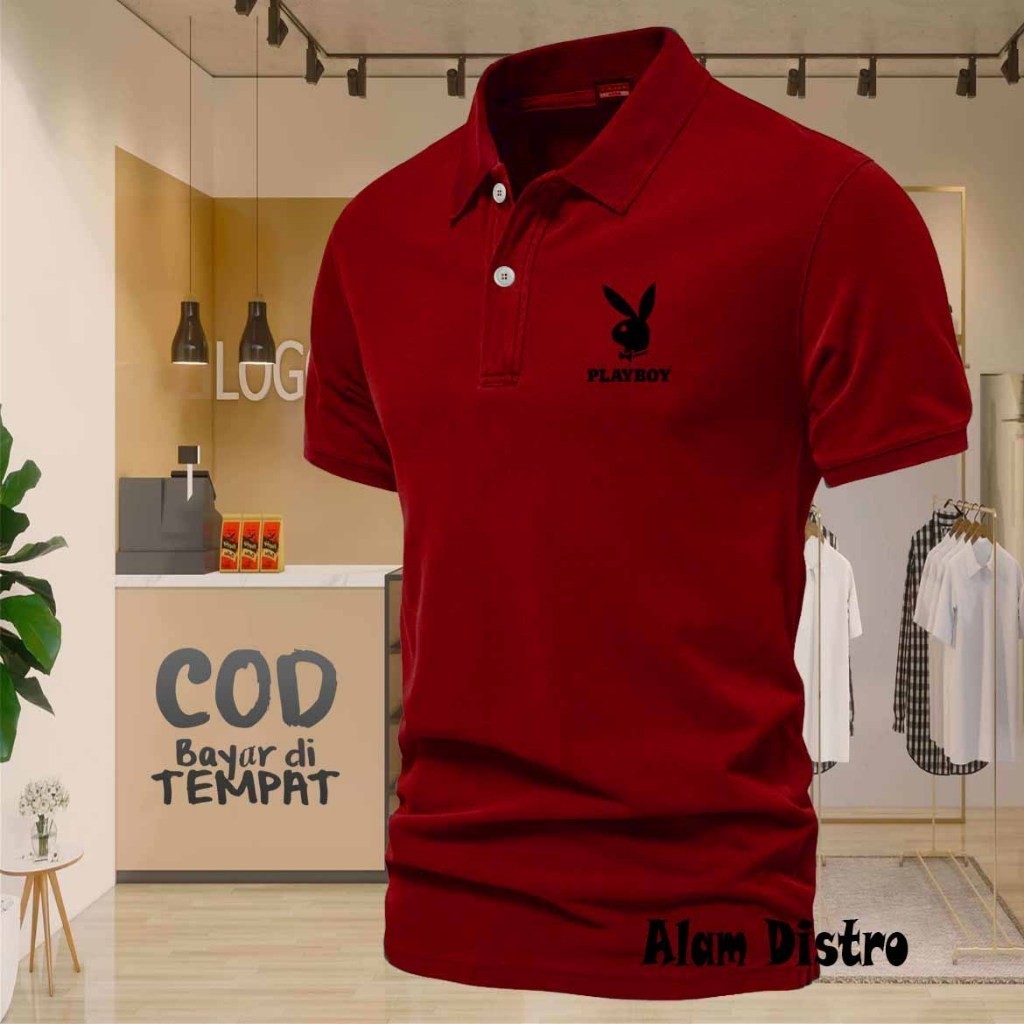 -Shirt POLO kerah Playboy Text Hitam Quality Kaos Kerah Dewasa Shirt / Kaos Wangki Pria Polo