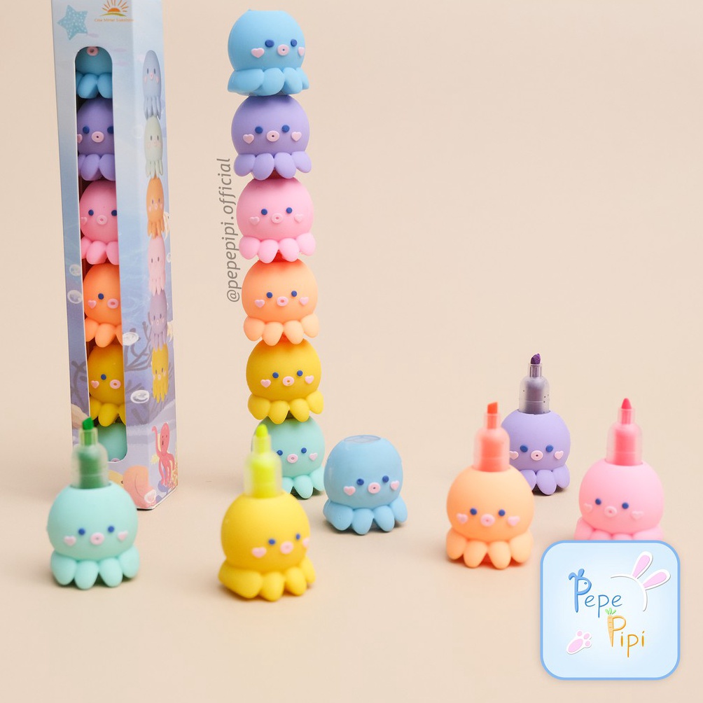 

KODE U14X Highlighter Octopus Tumpuk 1 Set Spidol Pastel Marker Textlighter Textliner Gurita