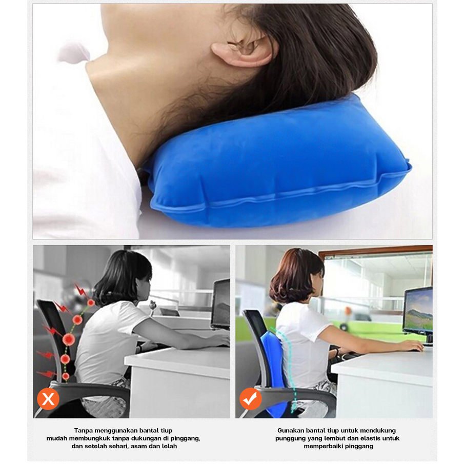 BAHAN TEBAL Bantal Angin Tiup Bentuk Persegi bisa untuk istirahat, travel mobil dll