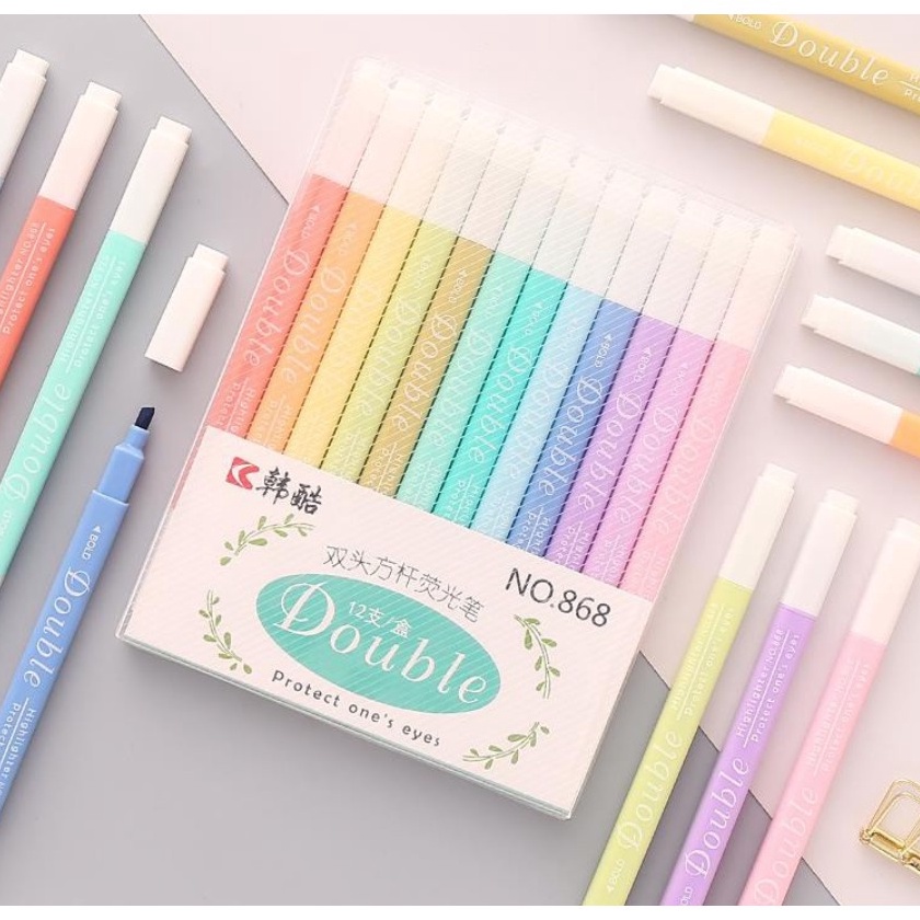 

KODE F15U 12 pcs Spidol Highlighter Dua Sisi Warna Warni 868