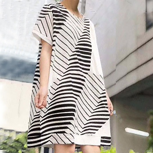 DRESS MIDI OVERSIZE KATUN SATIN GARIS HITAM PANEL KAOS PUTIH KOREA IMPORT