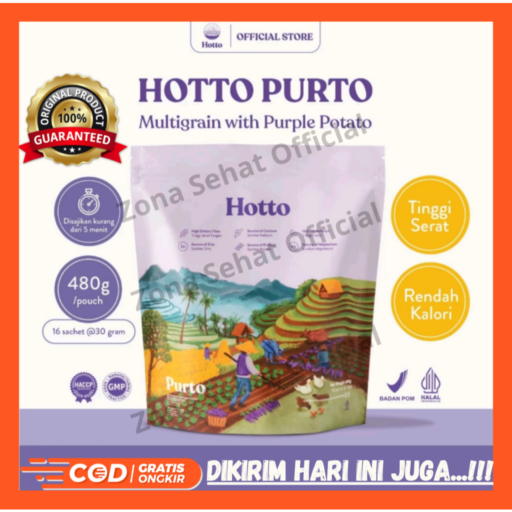 

Hotto Purto Multigrain (1 Pouch isi 16 sachet) Sereal Oat Superfood with Purple Potato Origina