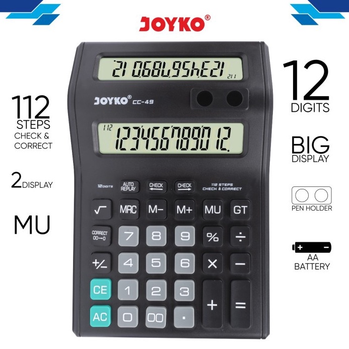 

KODE T24V Calculator Kalkulator Joyko CC49 12 Digits 2 Display