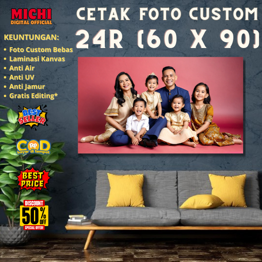 CETAK FOTO CUSTOM 24R 60X90 CM + BINGKAI FIBER ANTI JAMUR / Cetak Foto Wedding , Cetak Foto Preweddi