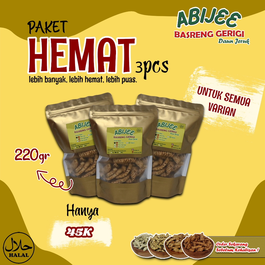 

Paket Hemat Basreng Abijee Ukuran 220gr (3 pcs)