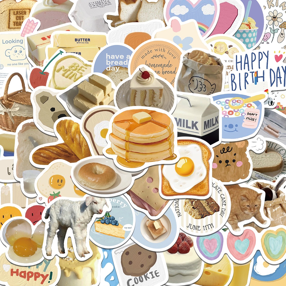 

[63 PCS]Stiker Aesthetic Mentega Roti Seri Stiker Pack Vinyl Anti Air- Sticker Buku Gitar Journal Koper Casing HP Laptop Helm Botol