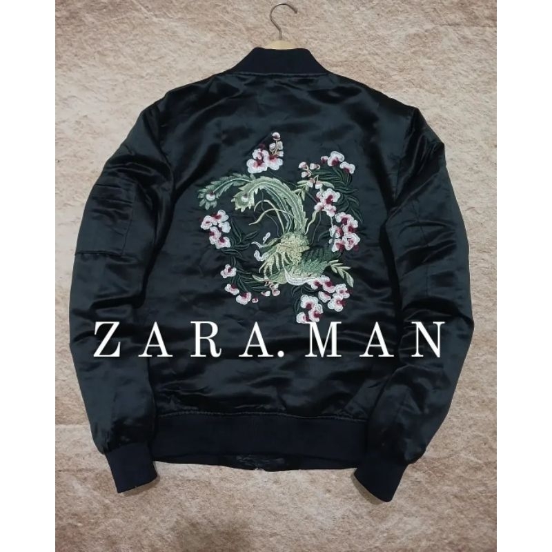 bomber pria zara man keren motif bordir elegan bekas second preloved