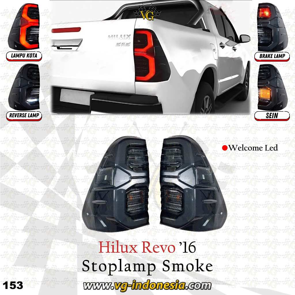 STOPLAMP HILUX REVO 2016 - 2025 SMOKE WELCOME LED TAIL LAMP
