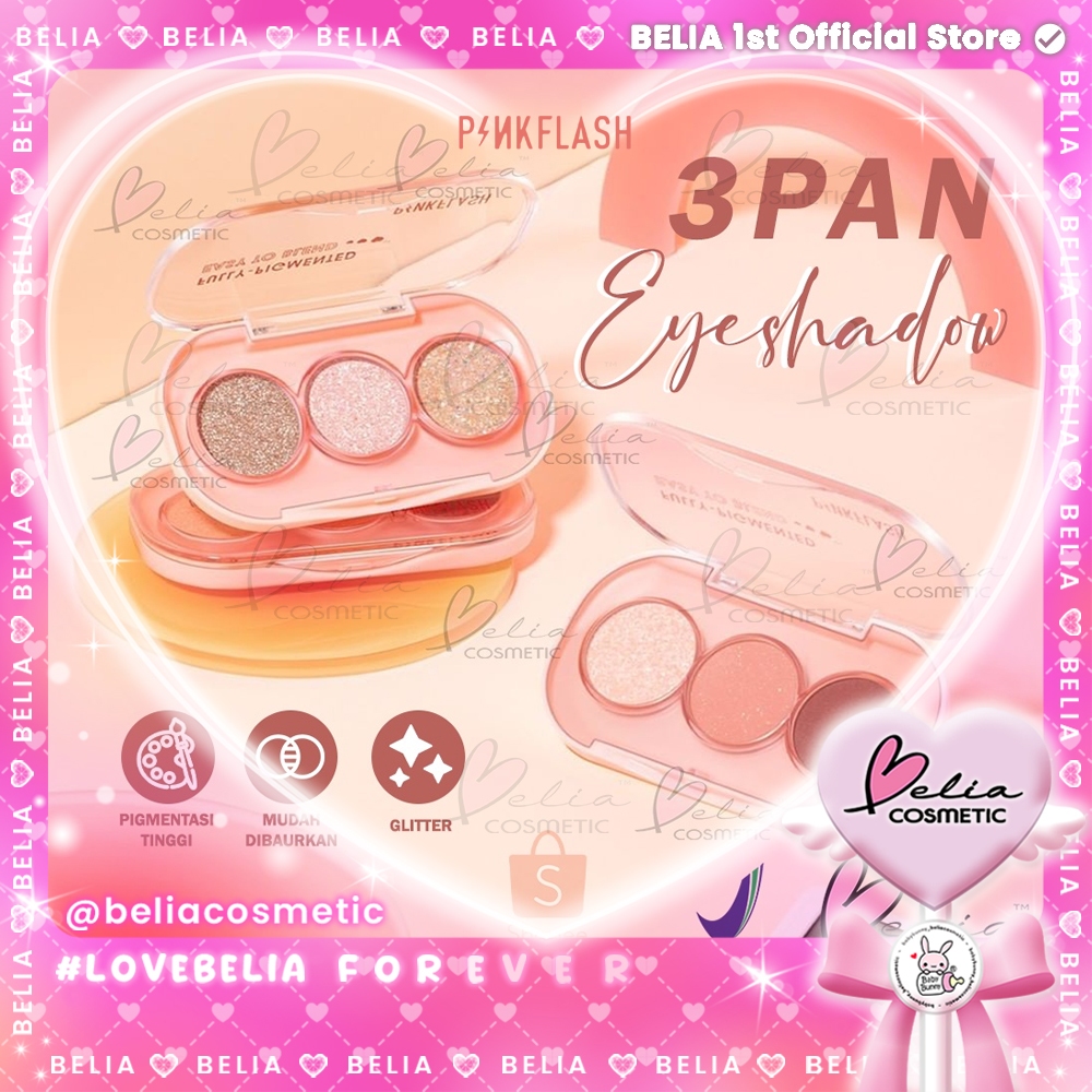❤ BELIA ❤ PINKFLASH 3 Pan Eyeshadow Palette PF-E23 | Giltter High Pigment Easy To Blend