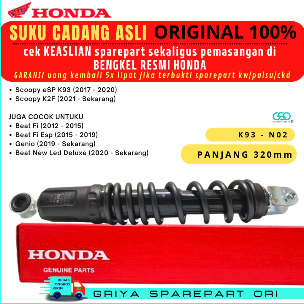 Shock Shockbreaker belakang Scoopy Fi Original HONDA AHM Scoopy 2017 2018 2019 2020 2021 2022 2023 O