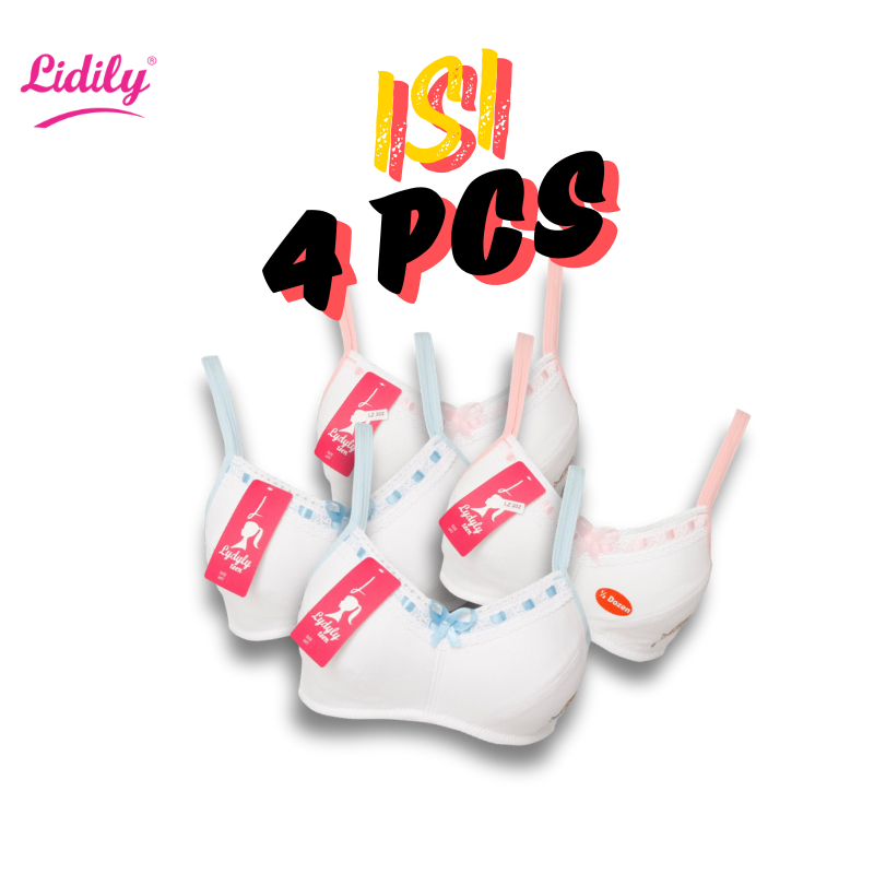 Lidily - [Isi 4PCS] Paket Hemat Bra Remaja Katun Bh Lz 202 SM | BH Paket Bundling Underwear Anak Cew