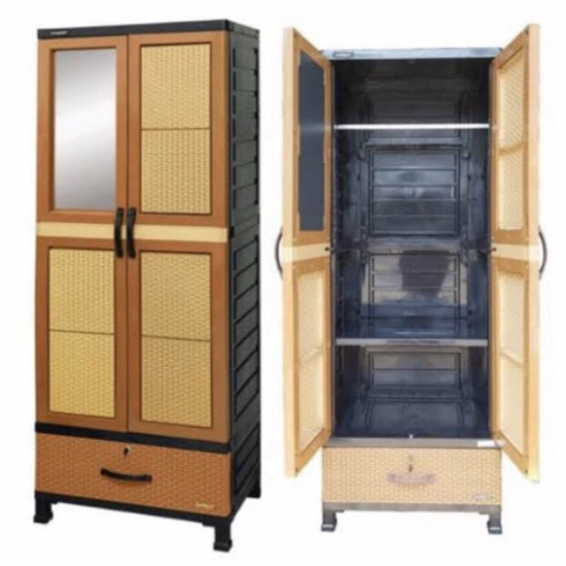 Lemari Plastik Napolly 4 susun Lemari Pakaian Plastik Jumbo Full Rak Kaca dan Laci