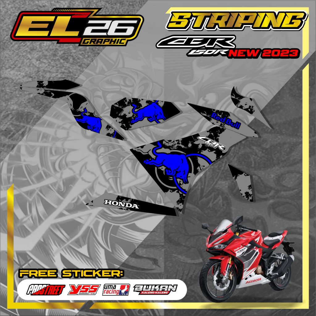 429 STRIPING STICKER HONDA CBR 150 R NEW 2023 - STRIPING HONDA CBR 150 R NEW 2023 MOTIF RED BULL