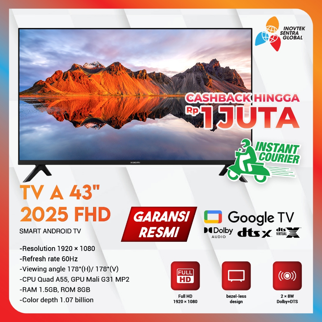 Xiaomi Mi Google TV 43" Inch A 2025 FHD 60Hz HDMI Dolby Smart Android TV - Garansi Resmi