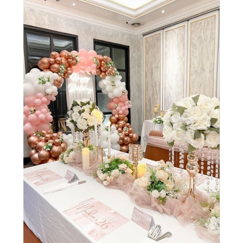 Sewa Dekorasi Centerpiece Meja Tamu - Table Setting Decor Wedding Minimalis 10 meter + backdrop balo