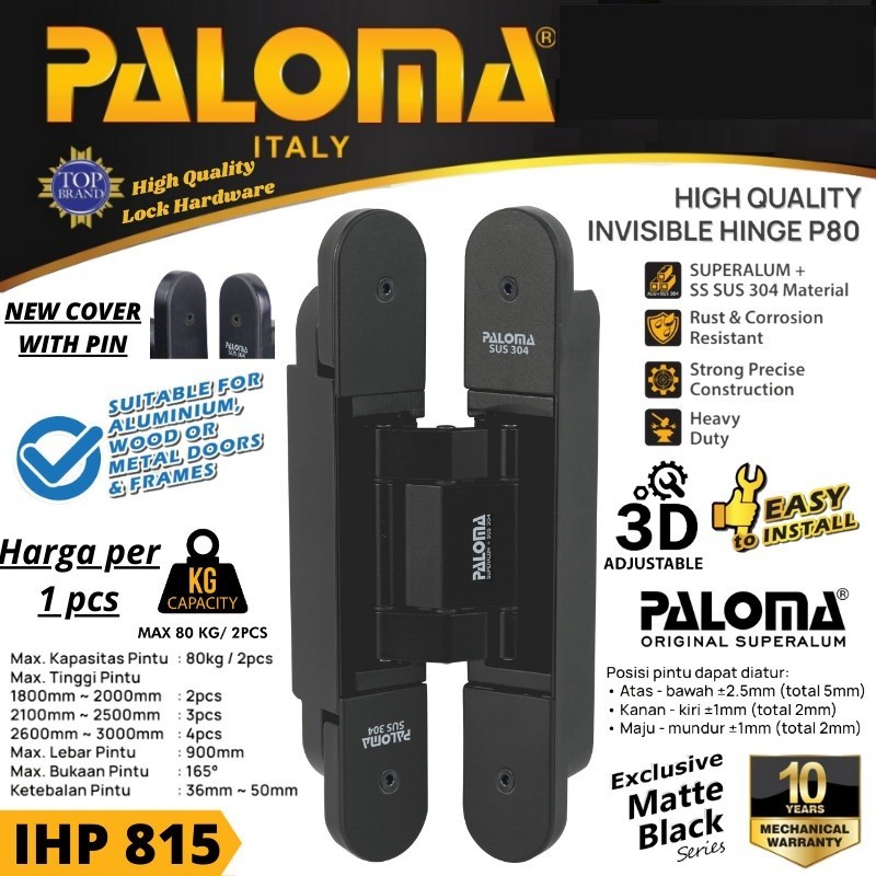IHP 815 PALOMA ENGSEL TANAM PINTU HITAM INVISIBLE HINGE P80 BLACK HITAM