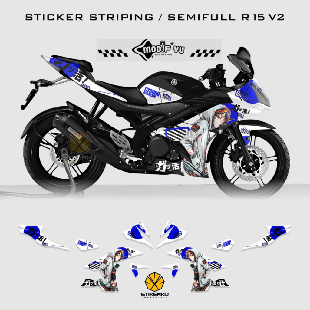 STRIPING YAMAHA R15 V2 / MOTIF 008 / STOCK DECAL / STICKER / SEMI FULL / STIKER / ANIME 1 / MODIFYU 