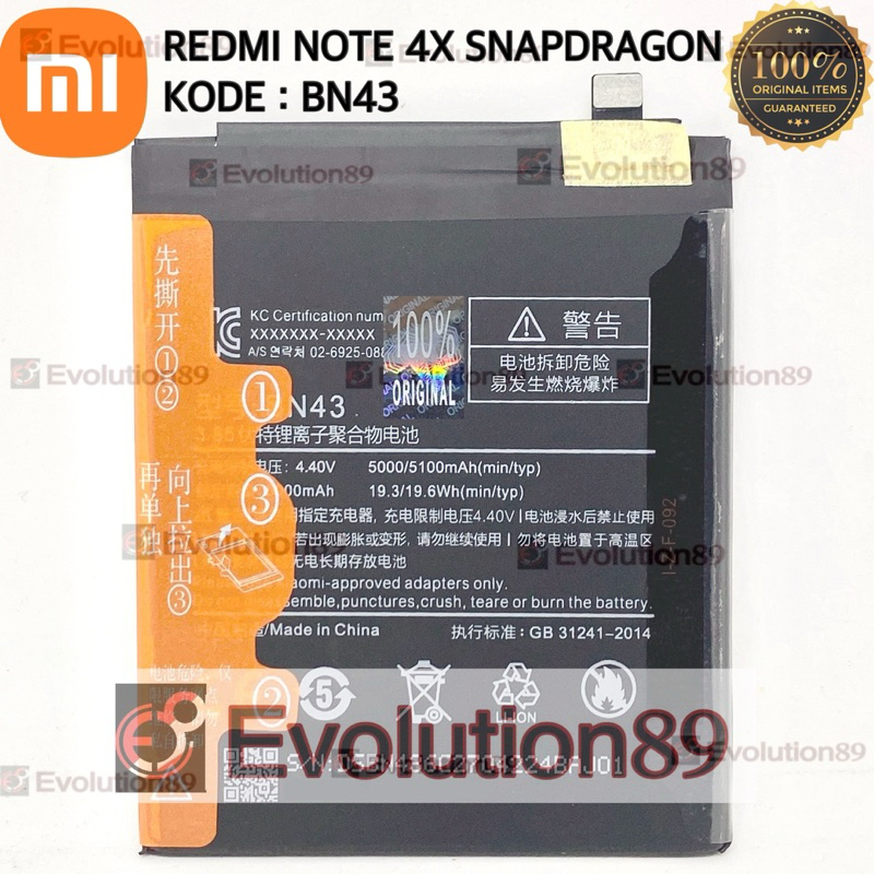 Baterai Bn43 / Xiaomi Redmi note 4x Original Bn 43 Battery Batre