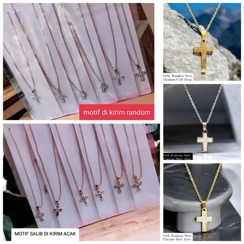 KALUNG SALIB 45 CM /KALUNG SALIB MATA/KALUNG TITANIUM/KALUNG SALIB XUPING