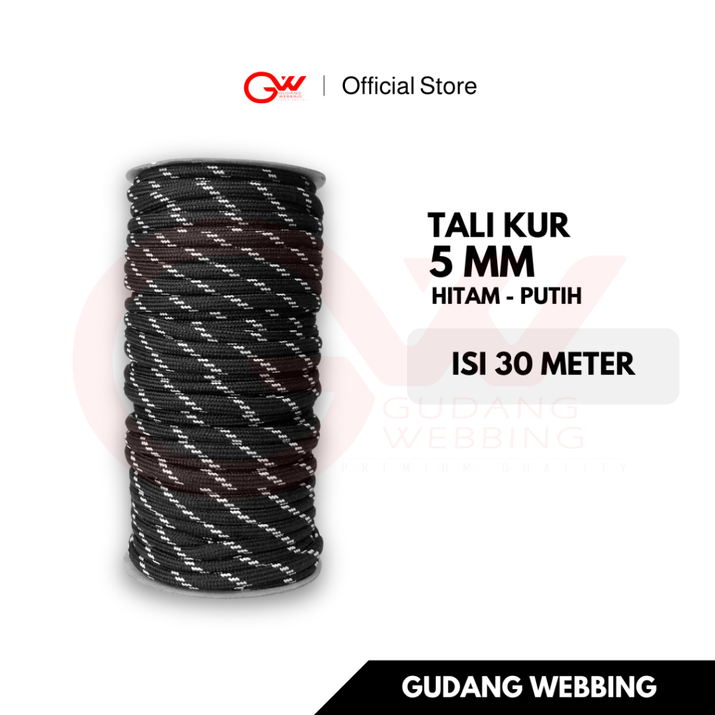 TALI SERUT / TALI TAS / TALI KUR 5 MM HITAM-PUTIH