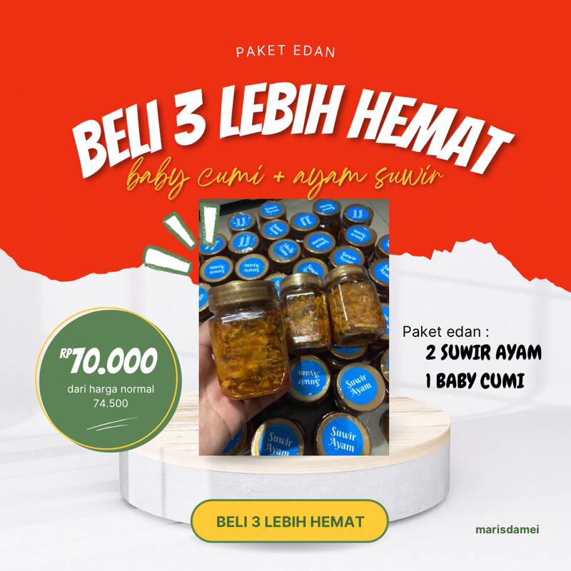 

PAKET EDAN | 2 Ayam Suwir & 1 Baby Cumi | Beli 3 Lebih Hemat | Sambal Siap Makan