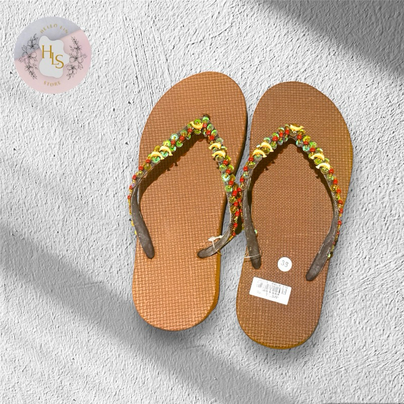 Sandal swalow jepit mute manik-manik Bali/Sandal flat/sandal mute/sandal jepit Bali Brown Coklat (Re