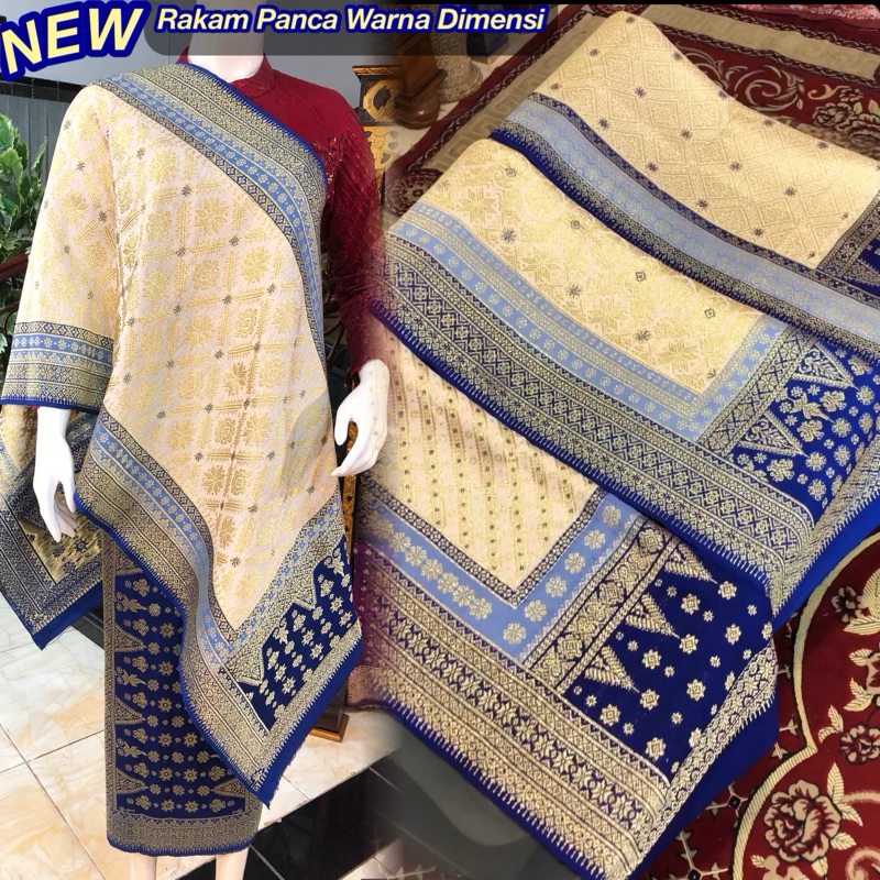Songket Rakam Panca Warna Dimensi Promo/ Cream Mix Biru songket tenun asli palembang /ilham songket 