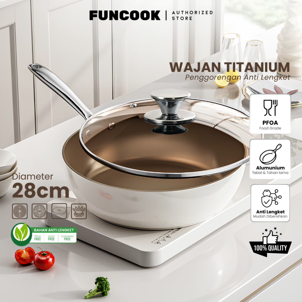 Funcook Authorized Wajan Titanium 28Cm Anti Lengket dan Anti Gores Dengan Bahan Tebal