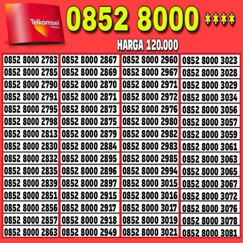 NOMOR CANTIK TELKOMSEL AS 4G LTE 8000 ~ O852 8000