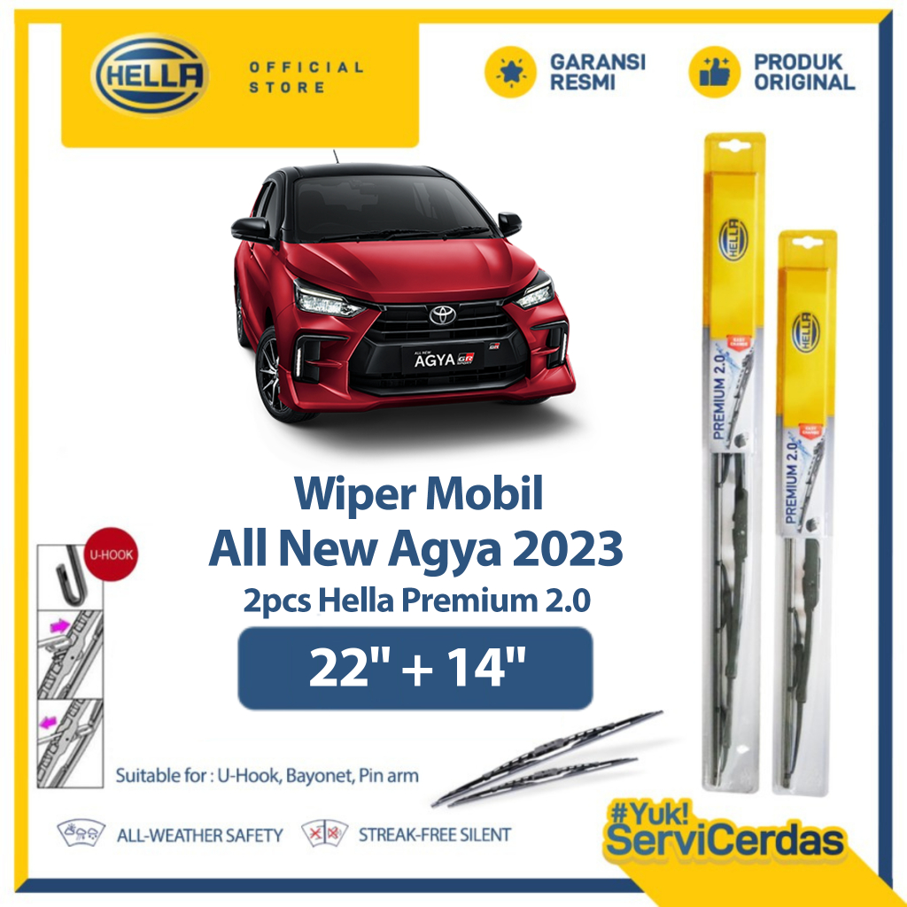 Wiper Mobil TOYOTA All New Agya 2023 22” + 14” (2pcs) - HELLA Premium 2.0