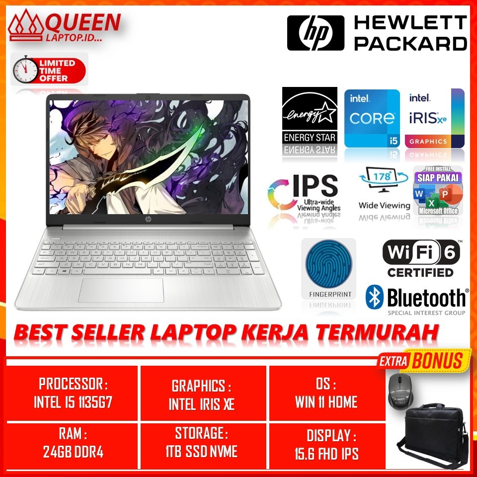 LAPTOP HP 15 INTEL I5 1135G7 RAM 24GB SSD 1TB NVME WIN11 TERMURAH