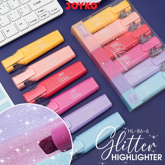 

KODE S22B Penanda Berwarna Highlighter Joyko HL86 6 Warna Glitter