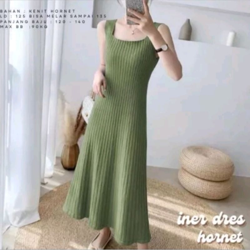 INNER LONG DRESS TANPA LENGAN POLOS / DRESS LEHER U PANJANG