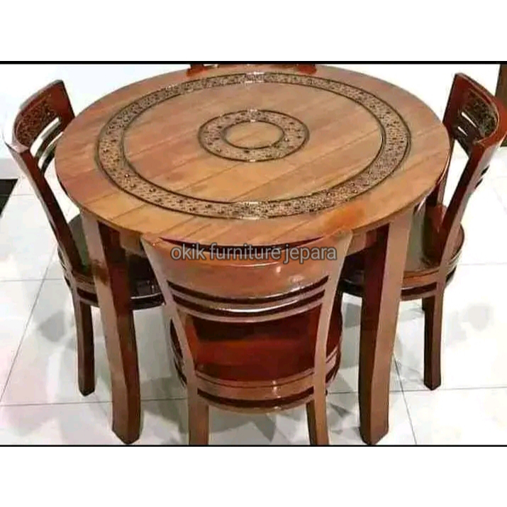 meja+makan+bundar+4kursi+jati+jepara