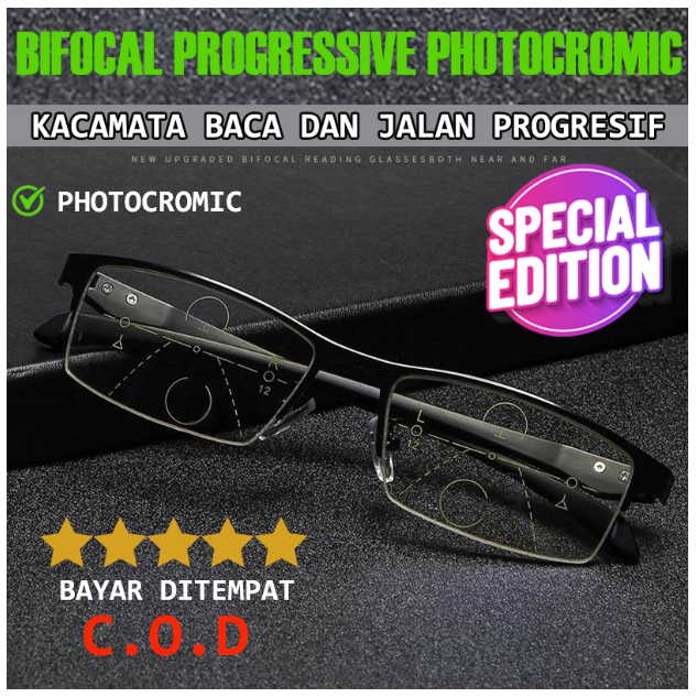 Kacamata Baca dan Jalan Double Lensa Progresif ( Photocromic Bifocal Progressive Lens )