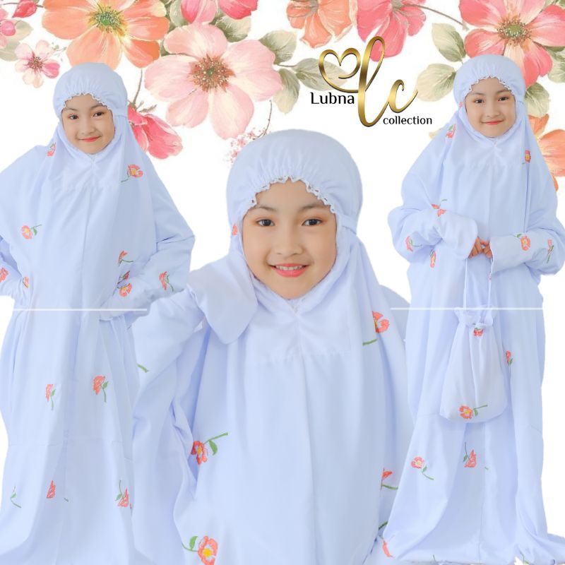 Mukena Terusan KHUSUS PUTIH BUNGA Anak TK SD Remaja | Lubna