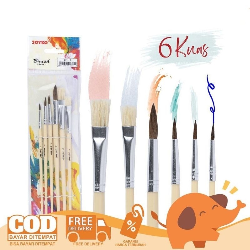 

(1Set:6Pcs) JOYKO Kuas Lukis Set / Brush Set Acrylic Joyko BR-1 / Kuas Set Cat Air Lukis Acrylic Joyko / Brush Kuas