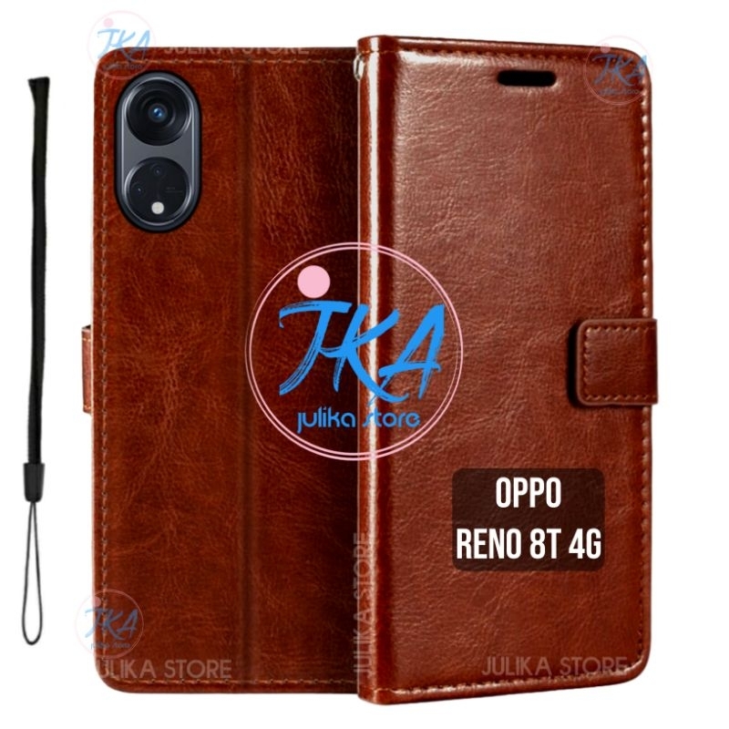 Flip Cover Wallet OPPO RENO 8T 4G Case Leather Flipcase Cover Kulit Casing Dompet