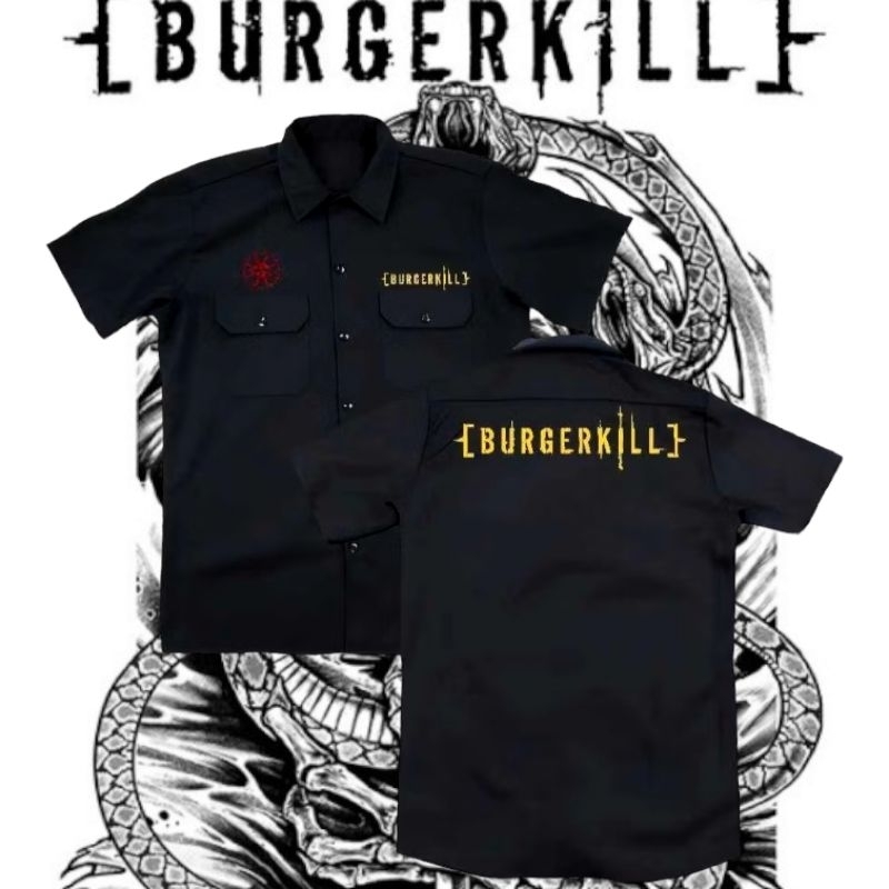 kemeja WORKSHIRT pendek BURGERKILL model terbaru distro - kemeja PDH pendek casual MUSIK METAL terba