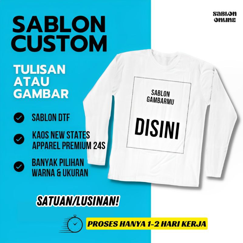 Sablon Kaos Custom Satuan DTF Lengan Panjang NSA Premium 24s