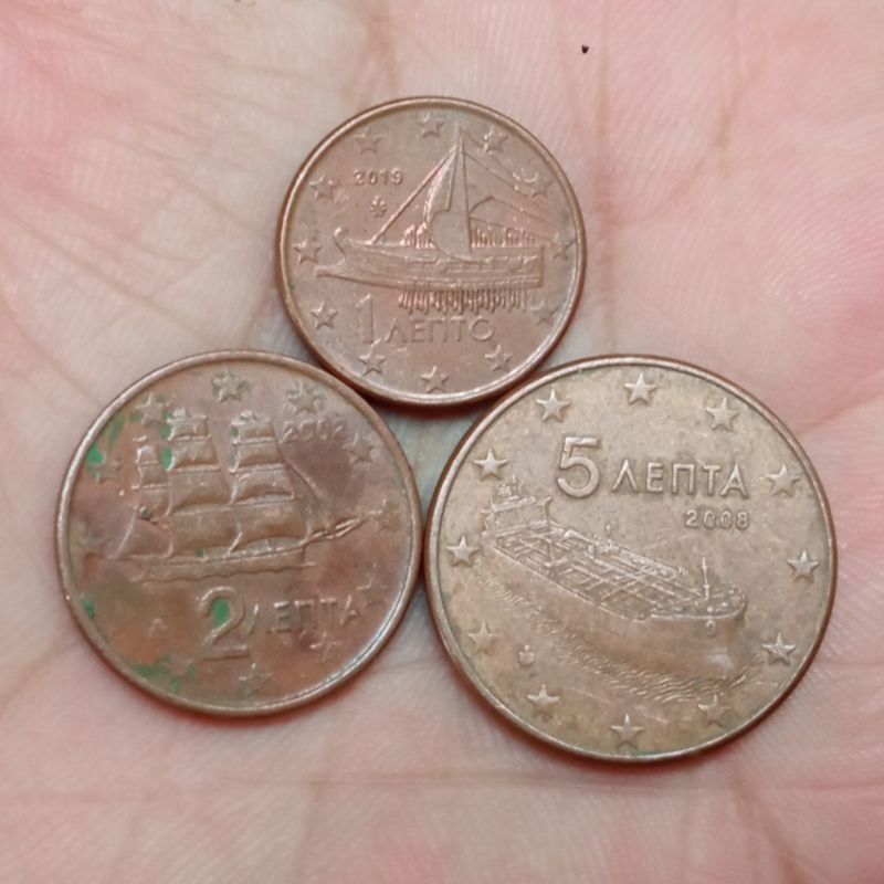 Koin Kuno Yunani Euro Cent Set Nominal 1 - 2 - 5 Cent | Koin Asing Mancanegara