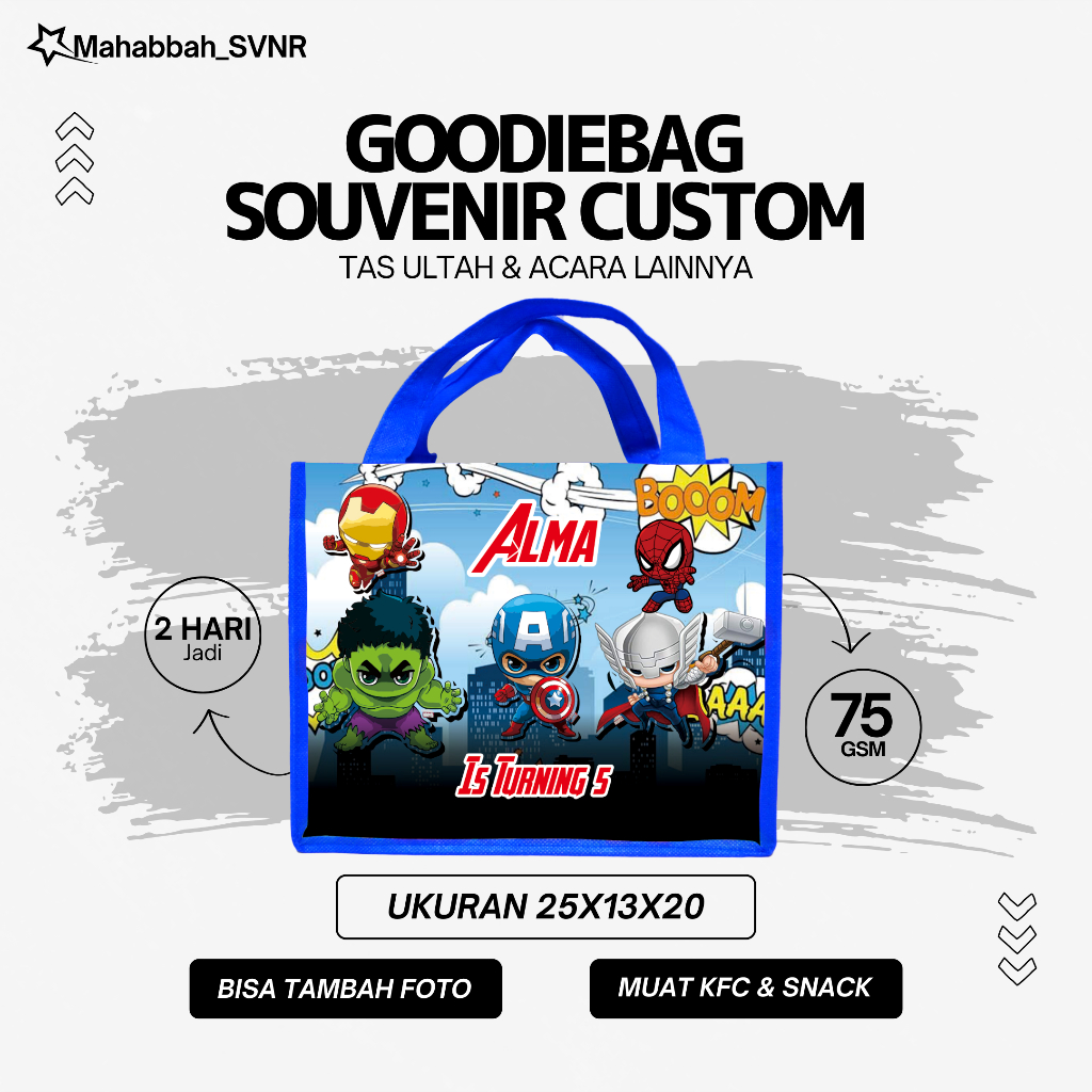 

Goodie bag tas souvenir ultah Free Desain Avengers premium