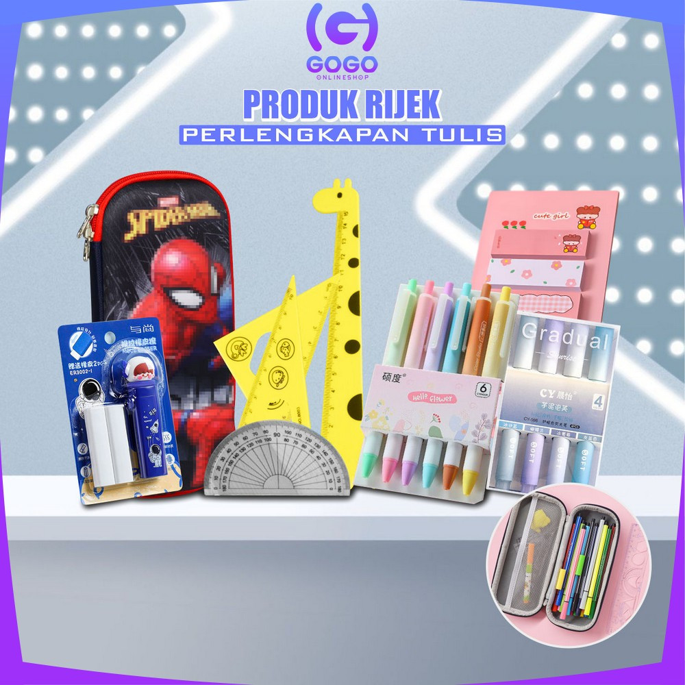 

GOGO-Barang Rijek Alat Tulis Kantor Stationary Perlengkapan Sekolah Anak / Kotak Pensil / Pena / Penghapus / Crayon Sticky Note