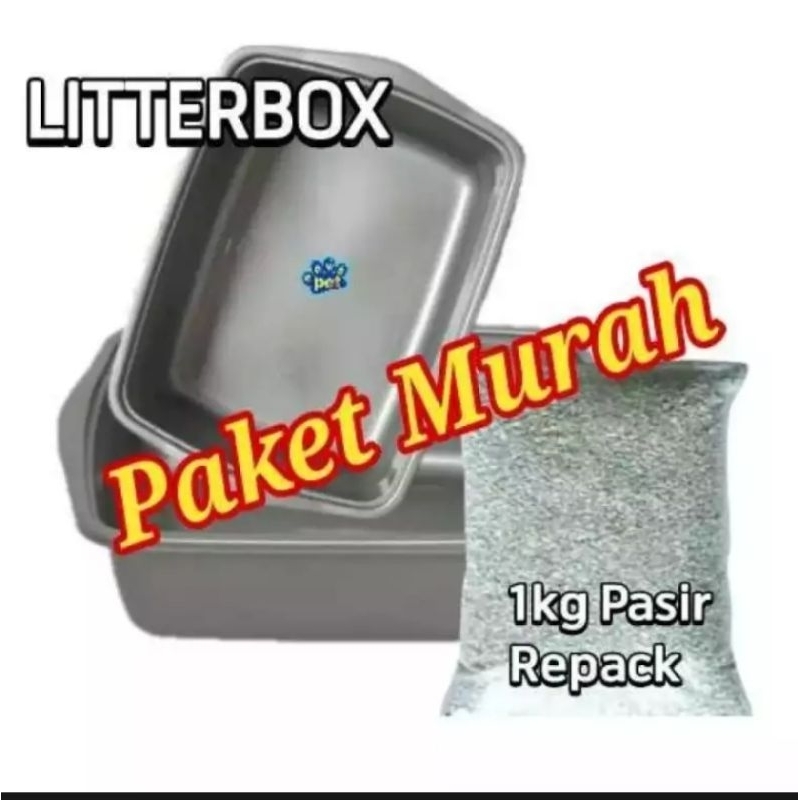 litterbox Uk sedang+pasir zeolit 1kg bisa di cuci bak pasir kucing 1set tempat pup kucing