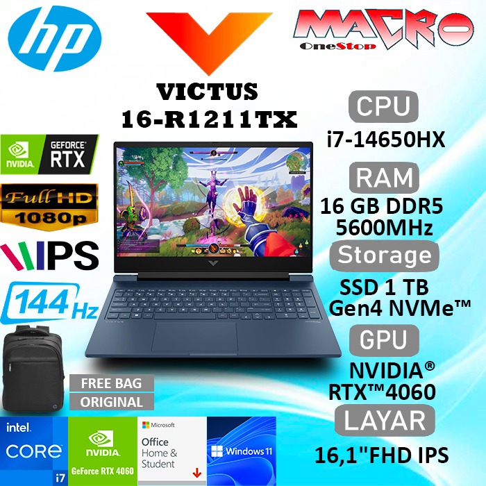 HP Victus 16-R1211TX i7-14650HX 16GB SSD 1TB 16.1" FHD IPS RTX4060 WIN11+OHS