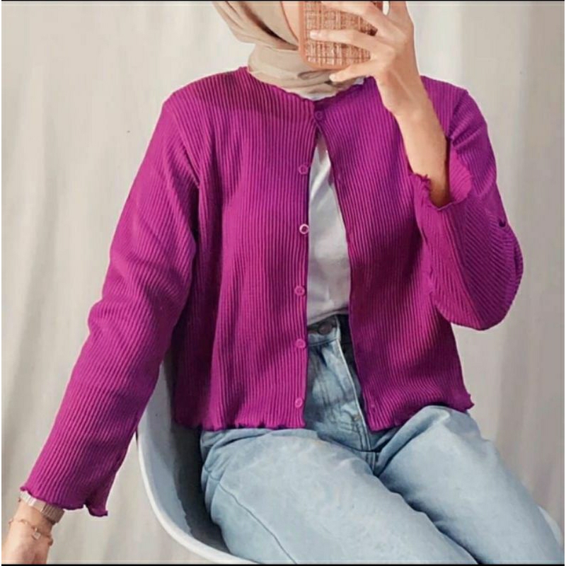 Atasan Cardigan Wanita Model Crop Top Kancing Depan