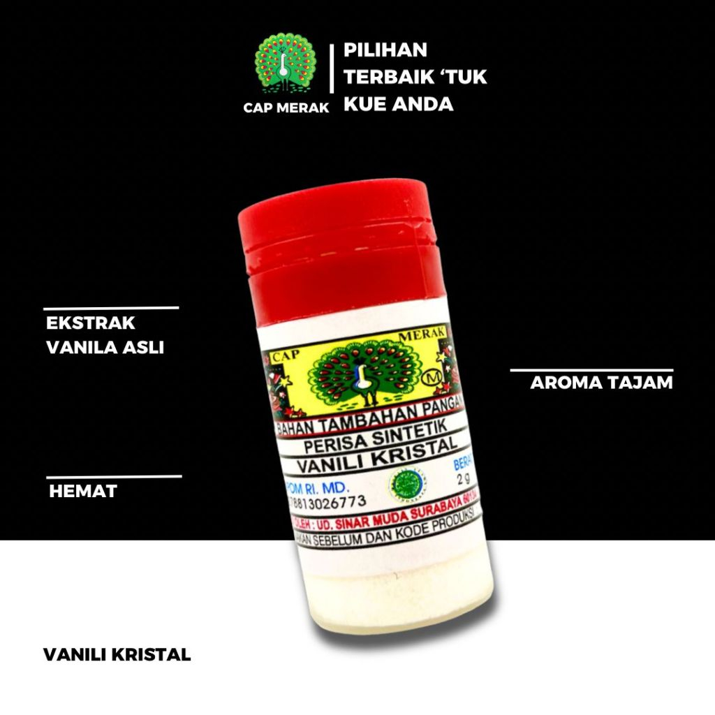 

PERISA MAKANAN BUBUK / PERISA BUBUK CAP MERAK VANILI KRISTAL