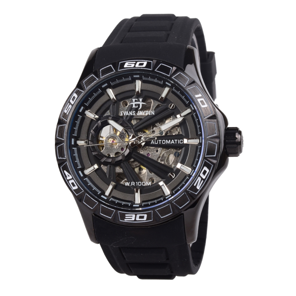 Evans Jayden EJ-9565 Jam Tangan Automatic Pria - Black Rubber Strap